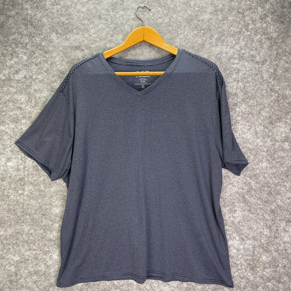 0.1 Algo Mens V Neck Short Sleeve T Shirt Mens XXL Blue Striped UV SPF 40